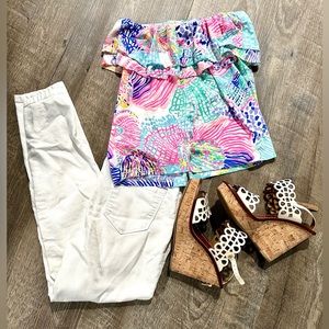 Lilly Pulitzer. Strapless ruffle top. Cotton. Size Small EUC
